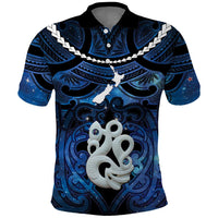 Personalized Maori Matariki Manaia Polo Shirt Maori Kowhaiwhai Pattern Galaxy LT01 Blue - Polynesian Pride