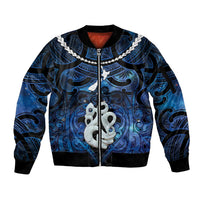 Personalized Maori Matariki Manaia Sleeve Zip Bomber Jacket Maori Kowhaiwhai Pattern Galaxy LT01 Unisex Blue - Polynesian Pride