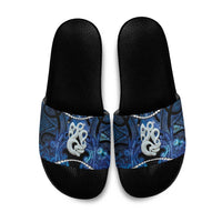 Maori Matariki Manaia Slide Sandals Maori Kowhaiwhai Pattern Galaxy LT01 Blue - Polynesian Pride