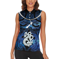 Personalized Maori Matariki Manaia Women Sleeveless Polo Shirt Maori Kowhaiwhai Pattern Galaxy LT01 - Polynesian Pride