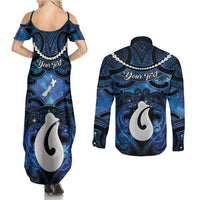 Personalized Maori Matariki Hei Matau Couples Matching Summer Maxi Dress and Long Sleeve Button Shirt Maori Kowhaiwhai Pattern Galaxy LT01 - Polynesian Pride