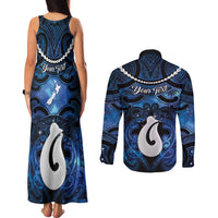 Personalized Maori Matariki Hei Matau Couples Matching Tank Maxi Dress and Long Sleeve Button Shirt Maori Kowhaiwhai Pattern Galaxy LT01 - Polynesian Pride