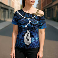 Personalized Maori Matariki Hei Matau Cross Shoulder Shirt Maori Kowhaiwhai Pattern Galaxy LT01 - Polynesian Pride
