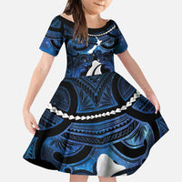 Personalized Maori Matariki Hei Matau Family Matching Off Shoulder Short Dress and Hawaiian Shirt Maori Kowhaiwhai Pattern Galaxy