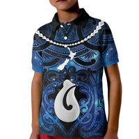 Personalized Maori Matariki Hei Matau Kid Polo Shirt Maori Kowhaiwhai Pattern Galaxy LT01 Kid Blue - Polynesian Pride