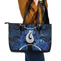 Maori Matariki Hei Matau Leather Tote Bag Maori Kowhaiwhai Pattern Galaxy LT01 - Polynesian Pride