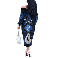 Personalized Maori Matariki Hei Matau Off The Shoulder Long Sleeve Dress Maori Kowhaiwhai Pattern Galaxy LT01 - Polynesian Pride