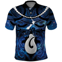 Personalized Maori Matariki Hei Matau Polo Shirt Maori Kowhaiwhai Pattern Galaxy LT01 Blue - Polynesian Pride