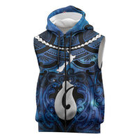 Personalized Maori Matariki Hei Matau Sleeveless Zip Hoodie Maori Kowhaiwhai Pattern Galaxy LT01 Blue - Polynesian Pride