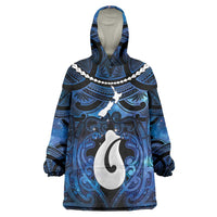 Personalized Maori Matariki Hei Matau Wearable Blanket Hoodie Maori Kowhaiwhai Pattern Galaxy LT01 One Size Blue - Polynesian Pride