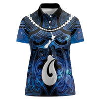 Personalized Maori Matariki Hei Matau Women Polo Shirt Maori Kowhaiwhai Pattern Galaxy LT01 Female Blue - Polynesian Pride