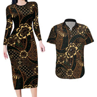 Indonesian Batik Pattern Vintage Brown Couples Matching Long Sleeve Bodycon Dress and Hawaiian Shirt LT01 Brown - Polynesian Pride