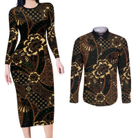 Indonesian Batik Pattern Vintage Brown Couples Matching Long Sleeve Bodycon Dress and Long Sleeve Button Shirt LT01 Brown - Polynesian Pride
