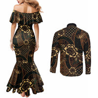 Indonesian Batik Pattern Vintage Brown Couples Matching Mermaid Dress and Long Sleeve Button Shirt LT01 - Polynesian Pride