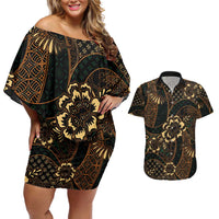 Indonesian Batik Pattern Vintage Brown Couples Matching Off Shoulder Short Dress and Hawaiian Shirt LT01 Brown - Polynesian Pride
