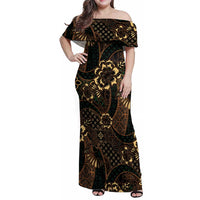 Indonesian Batik Pattern Vintage Brown Family Matching Off Shoulder Maxi Dress and Hawaiian Shirt LT01 Mom's Dress Brown - Polynesian Pride
