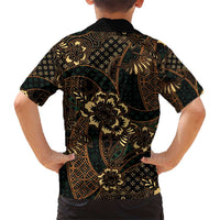 Indonesian Batik Pattern Vintage Brown Family Matching Short Sleeve Bodycon Dress and Hawaiian Shirt