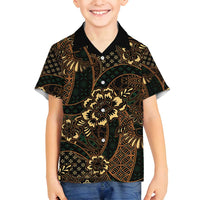 Indonesian Batik Pattern Vintage Brown Family Matching Tank Maxi Dress and Hawaiian Shirt