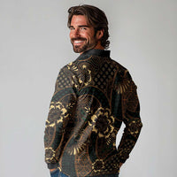 Indonesian Batik Pattern Vintage Brown Long Sleeve Polo Shirt