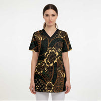 Indonesian Batik Pattern Vintage Brown Scrub Top LT01 - Polynesian Pride