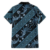 Indonesia Batik Pattern Family Matching Off The Shoulder Long Sleeve Dress and Hawaiian Shirt Blue Version LT01 - Polynesian Pride
