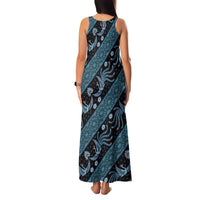 Indonesia Batik Pattern Family Matching Tank Maxi Dress and Hawaiian Shirt Blue Version
