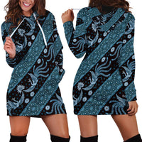 Indonesia Batik Pattern Hoodie Dress Blue Version