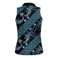 Indonesia Batik Pattern Women Sleeveless Polo Shirt Blue Version