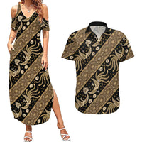 Indonesia Batik Pattern Couples Matching Summer Maxi Dress and Hawaiian Shirt Gold Version LT01 Gold - Polynesian Pride