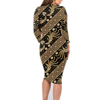 Indonesia Batik Pattern Family Matching Long Sleeve Bodycon Dress and Hawaiian Shirt Gold Version