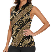 Indonesia Batik Pattern Women Sleeveless Polo Shirt Gold Version