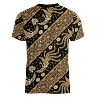 Indonesia Batik Pattern Women V-Neck T-Shirt Gold Version
