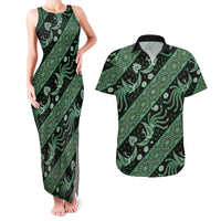 Indonesia Batik Pattern Couples Matching Tank Maxi Dress and Hawaiian Shirt Green Version LT01 Green - Polynesian Pride