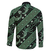 Indonesia Batik Pattern Family Matching Off Shoulder Short Dress and Hawaiian Shirt Green Version