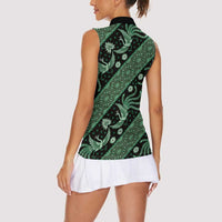 Indonesia Batik Pattern Women Sleeveless Polo Shirt Green Version