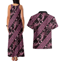 Indonesia Batik Pattern Couples Matching Tank Maxi Dress and Hawaiian Shirt Pink Version LT01 - Polynesian Pride