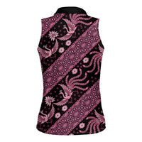 Indonesia Batik Pattern Women Sleeveless Polo Shirt Pink Version