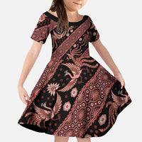 Indonesia Batik Pattern Family Matching Off The Shoulder Long Sleeve Dress and Hawaiian Shirt Red Version LT01 Daughter's Dress Red - Polynesian Pride