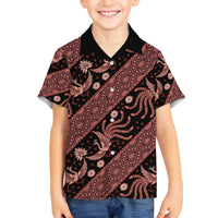 Indonesia Batik Pattern Family Matching Off The Shoulder Long Sleeve Dress and Hawaiian Shirt Red Version LT01 Son's Shirt Red - Polynesian Pride