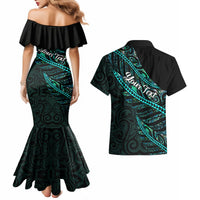 Personalised Aotearoa Couples Matching Mermaid Dress and Hawaiian Shirt Silver Fern Mix Paua Shell Polynesian Pattern LT01 - Polynesian Pride