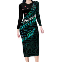 personalised-aotearoa-family-matching-long-sleeve-bodycon-dress-and-hawaiian-shirt-silver-fern-mix-paua-shell-polynesian-pattern