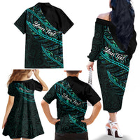 personalised-aotearoa-family-matching-off-shoulder-long-sleeve-dress-and-hawaiian-shirt-silver-fern-mix-paua-shell-polynesian-pattern