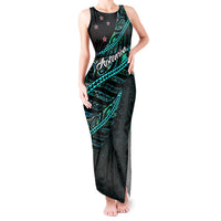 Personalised Aotearoa Tank Maxi Dress Silver Fern Mix Paua Shell Polynesian Pattern LT01 Women Black - Polynesian Pride
