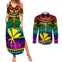 Personalised Hawaii Couples Matching Summer Maxi Dress and Long Sleeve Button Shirts Kanaka Maoli Kakau 2023 National Coming Out Day LT01 Black - Polynesian Pride