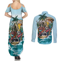 Personalized Aloha Hawaii Skeleton Couples Matching Summer Maxi Dress and Long Sleeve Button Shirt Tropical Summer Vibe LT01 - Polynesian Pride