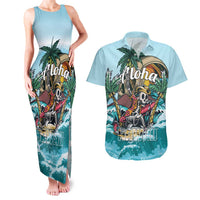 Personalized Aloha Hawaii Skeleton Couples Matching Tank Maxi Dress and Hawaiian Shirt Tropical Summer Vibe LT01 Blue - Polynesian Pride