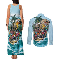 Personalized Aloha Hawaii Skeleton Couples Matching Tank Maxi Dress and Long Sleeve Button Shirt Tropical Summer Vibe LT01 - Polynesian Pride