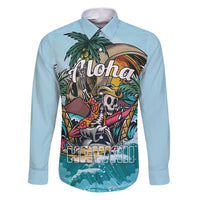 Personalized Aloha Hawaii Skeleton Family Matching Puletasi and Hawaiian Shirt Tropical Summer Vibe LT01 Dad's Shirt - Long Sleeve Blue - Polynesian Pride