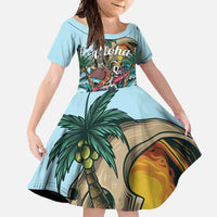 Personalized Aloha Hawaii Skeleton Family Matching Tank Maxi Dress and Hawaiian Shirt Tropical Summer Vibe LT01 Daughter's Dress Blue - Polynesian Pride