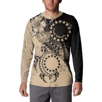 Cook Islands Turtle Button Sweatshirt Stars and Hibiscus - Beige LT01 - Polynesian Pride